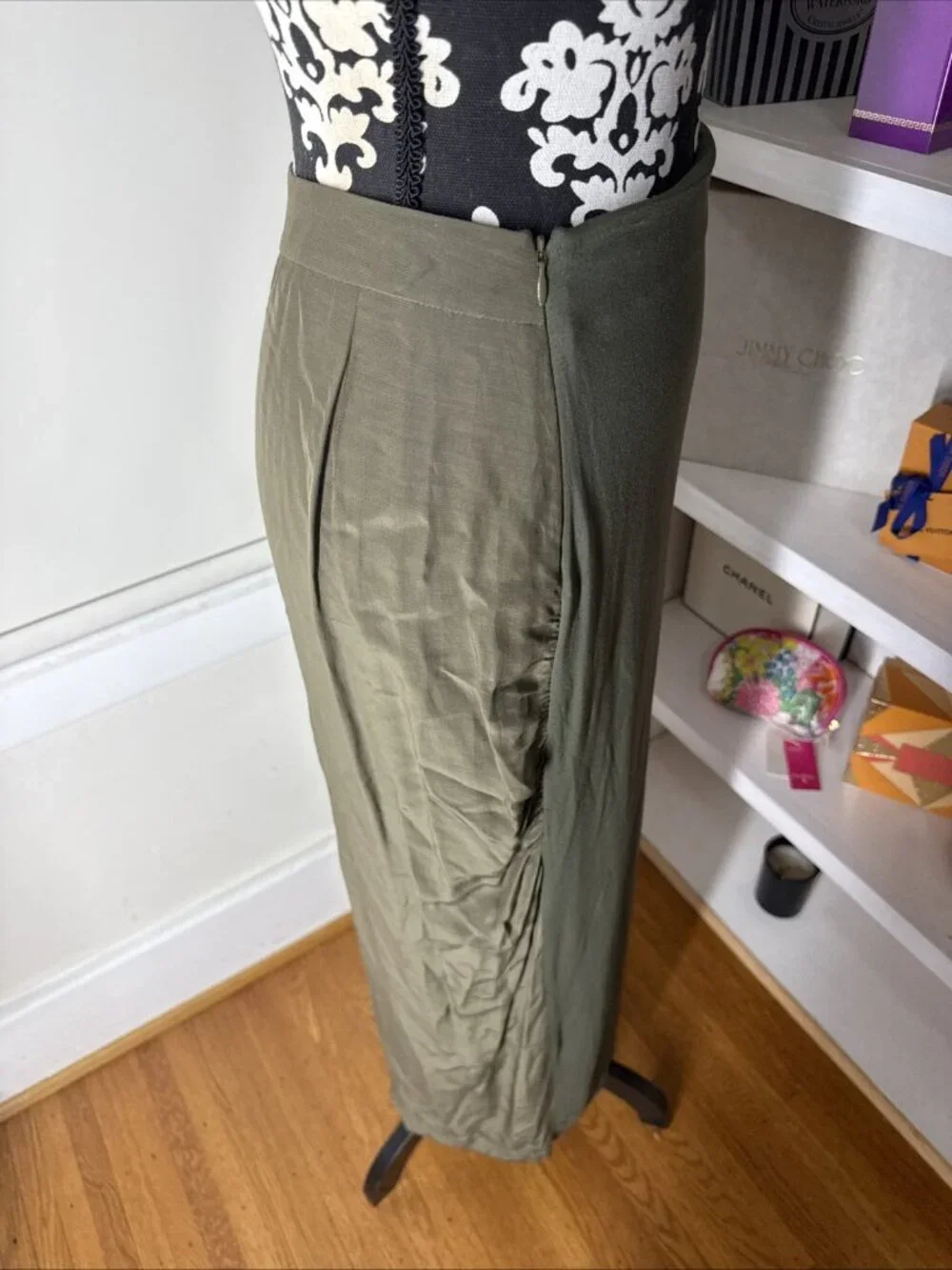 McQ Alexander McQueen Army Green Slit Maxi Tube Skirt Small 28x37